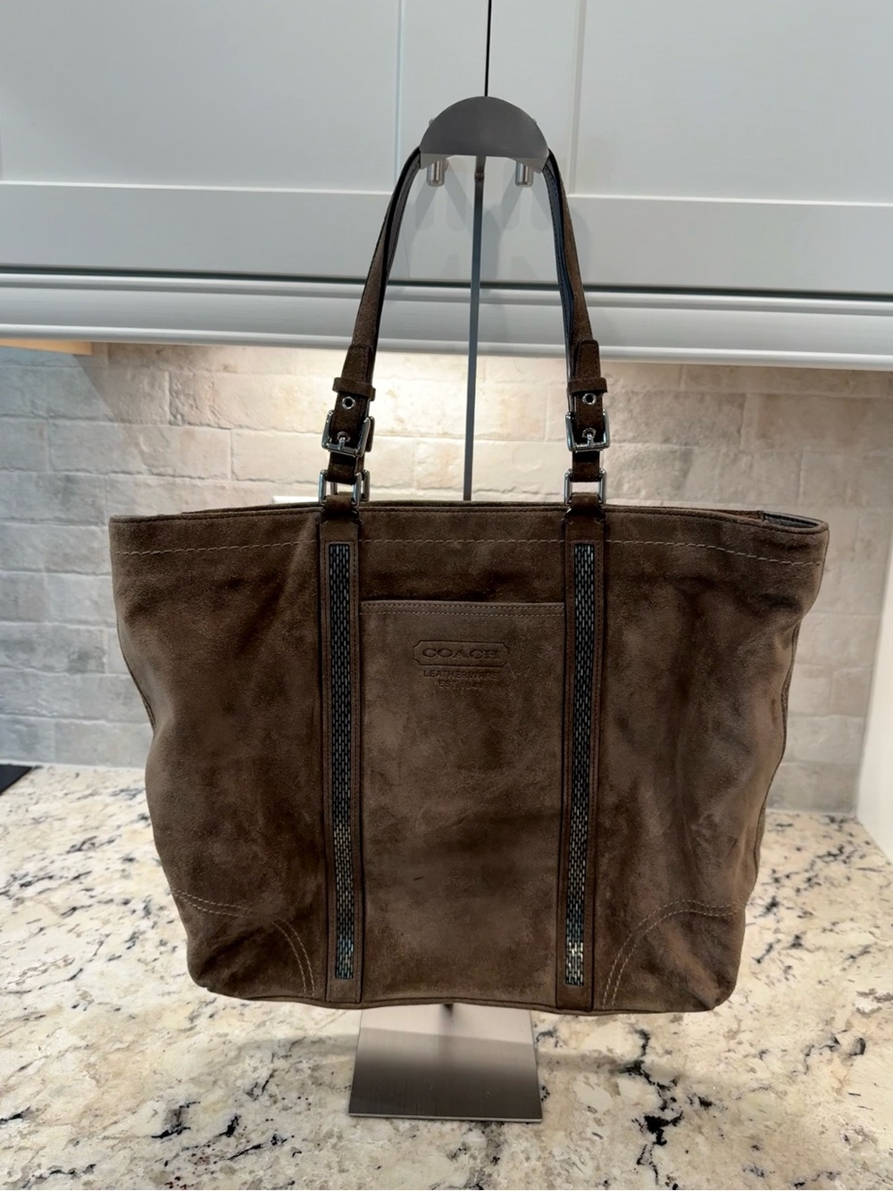 Coach EUC Vintage Dark Brown Suede Tote w/Leather Trim
